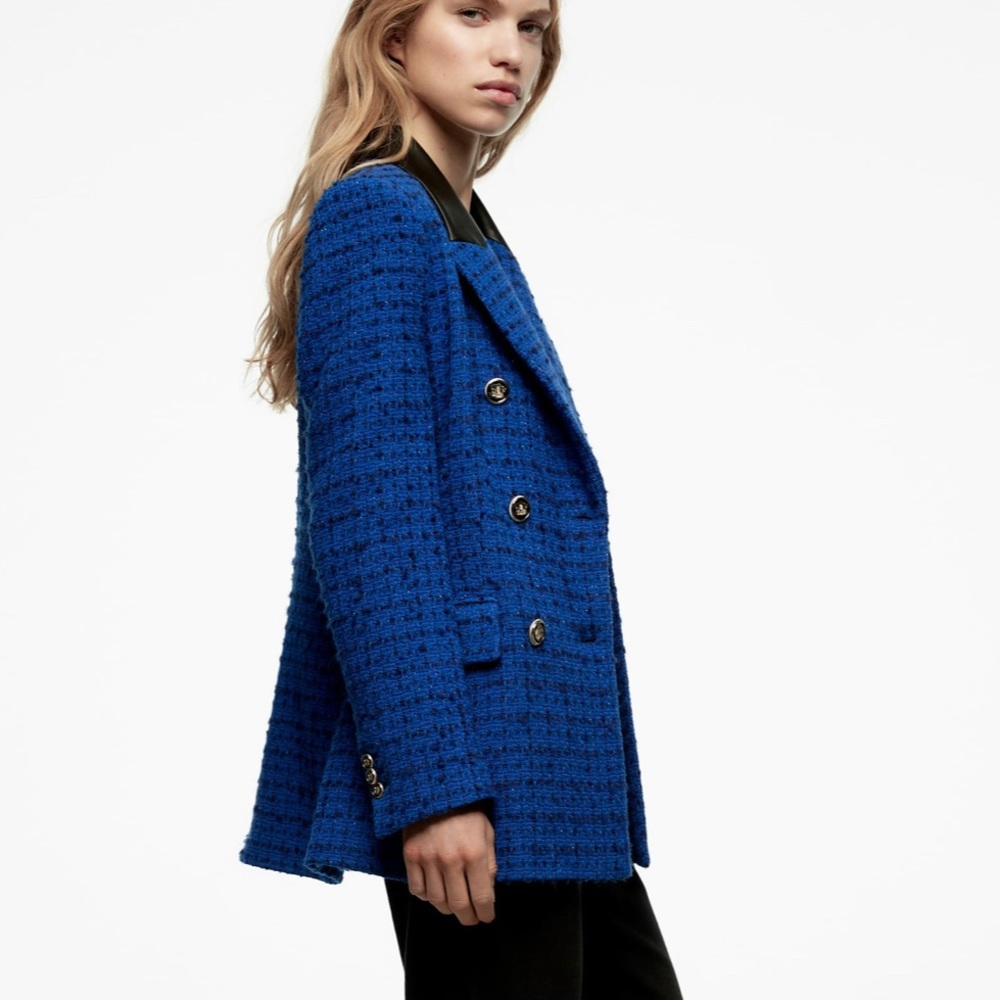 Zara Combination Faux Leather Textured Blazer - Picture 3 of 7